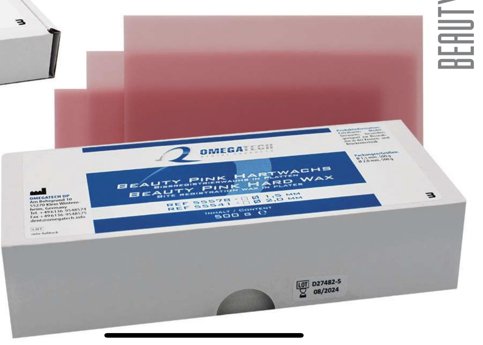 Beauty Pink Wax (воск для регистрации ЦО), 2мм толщина, Omegatech