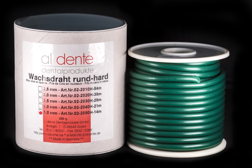 Восковая проволока зеленая, твердая 5,0 мм  250 г  Al Dente